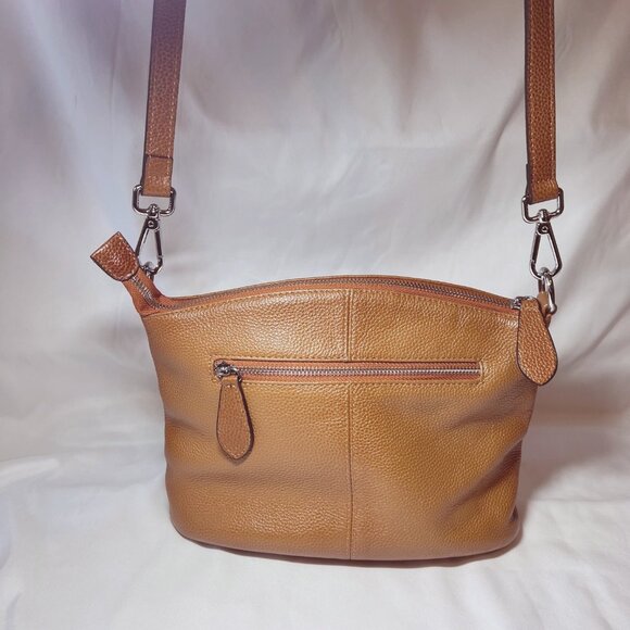 Heshe Shoulder/Crossbody Purse/Satchel-Leather-Multi Pockets-Adj. Strap-Camel - Picture 4 of 14